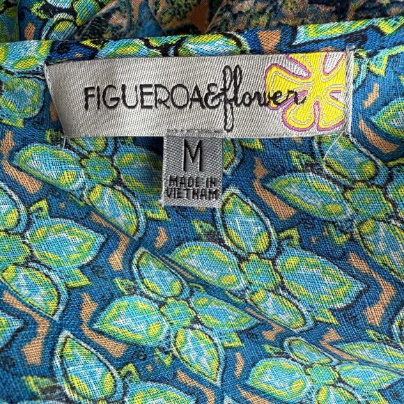 Fig & Flower Anthropologie Boho Top Womens Medium Green Blue Tunic Hippie Blouse - Picture 6 of 11